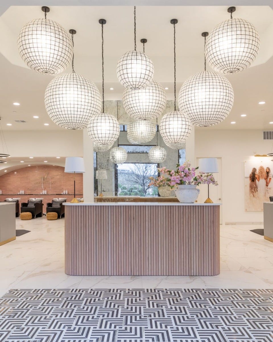 appealing reception area with statement lighting