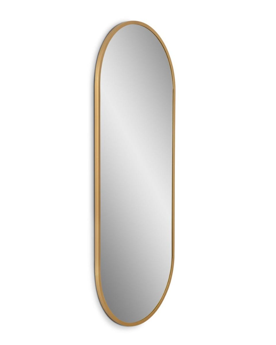 oval mid century modern salon mirror with brushed gold frame