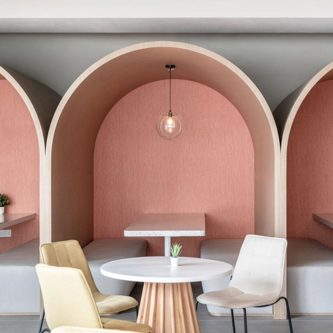 pink wall arch in dining room