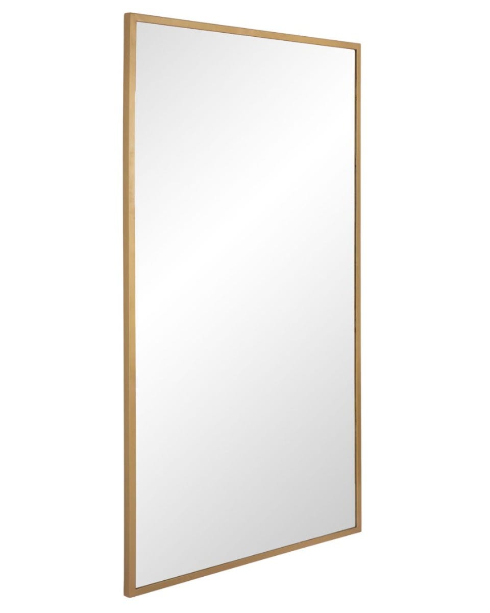 rectangular mid century modern salon mirror with brushed gold frame