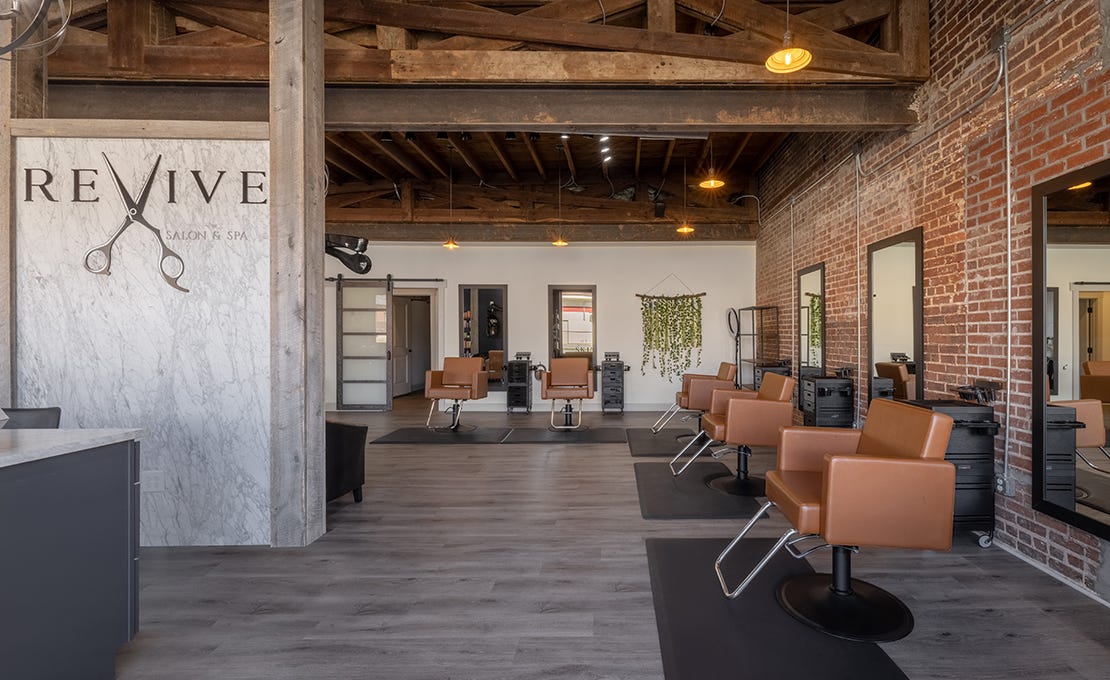 hair salon interior with logo and strong branding visuals