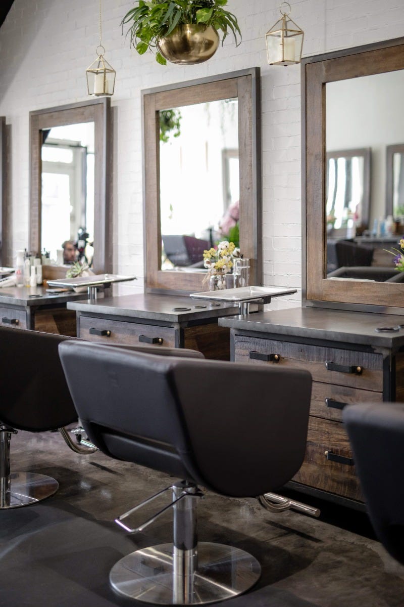 hair salon stations made from reclaimed wood