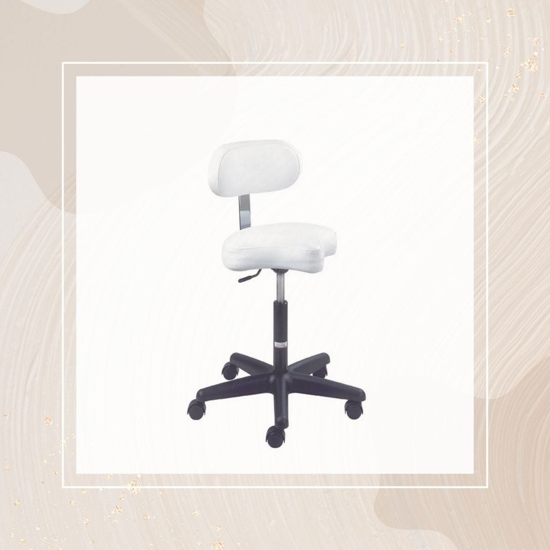 premium esthetician stool with bicycle style seat, backrest and wheeled base