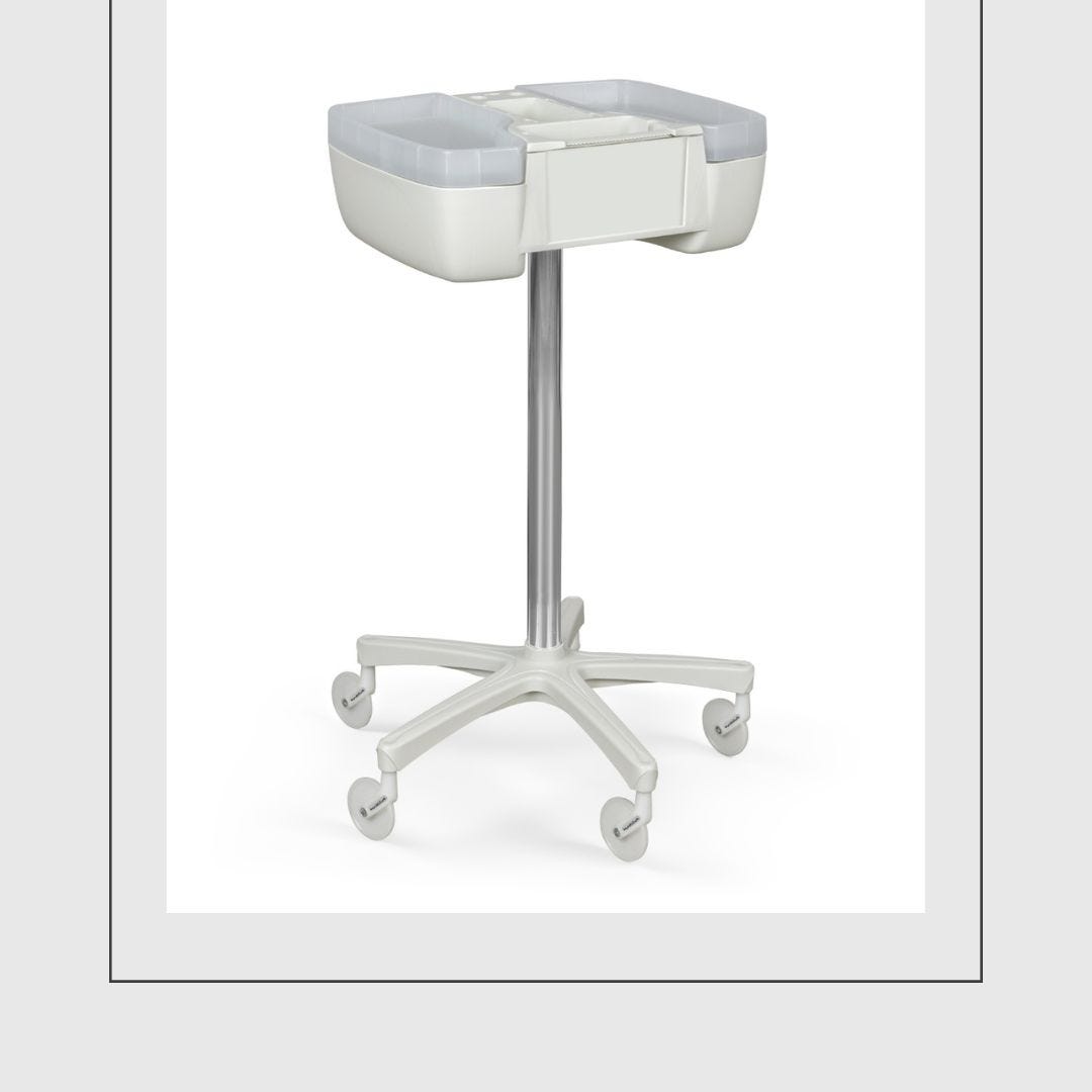 environmentally-friendly mobile salon trolley with large compartments made from white recycled plastic