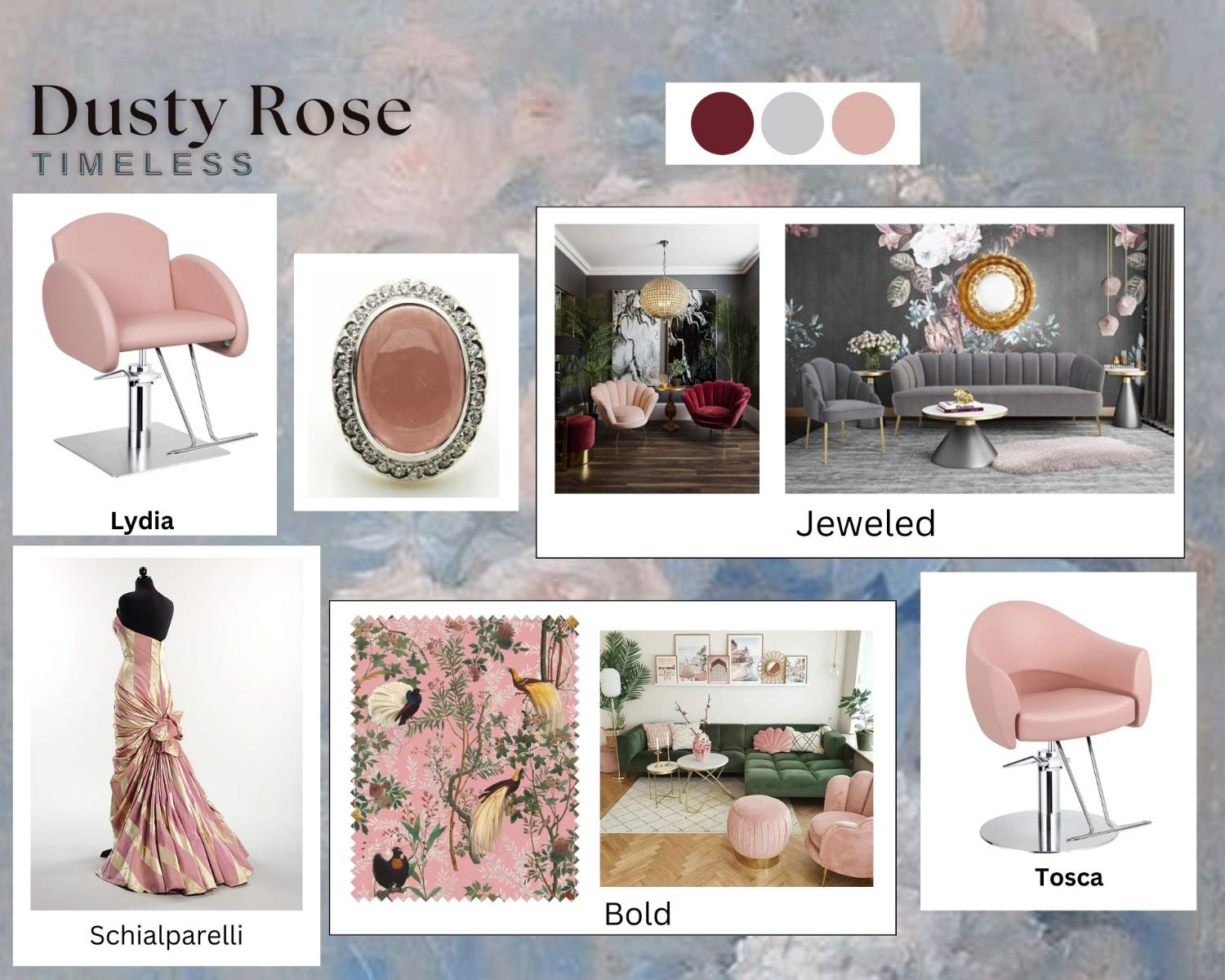 dusty rose salon chair mood board