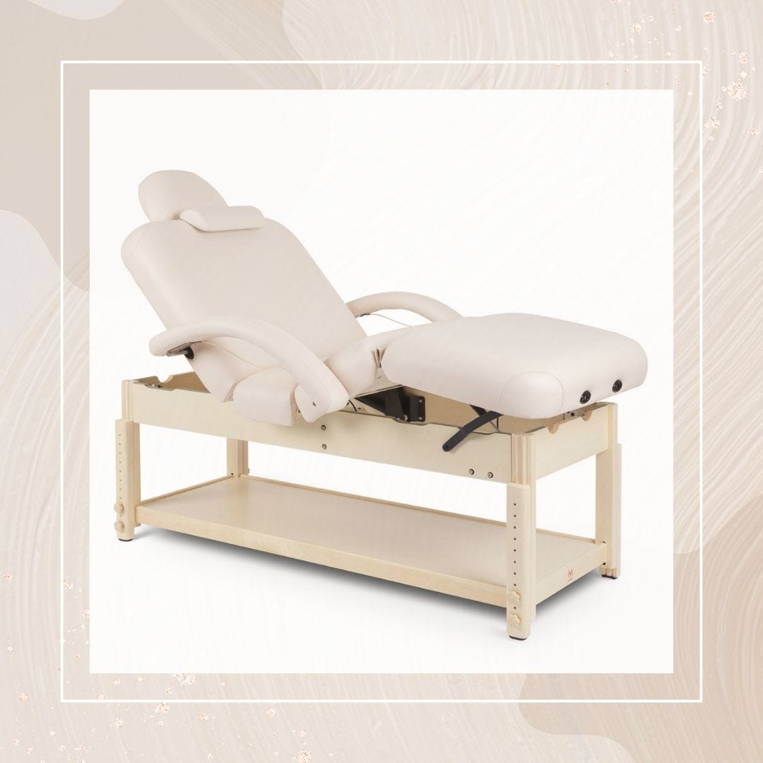 adjustable pneumatic facial bed with storage cabinets underneath