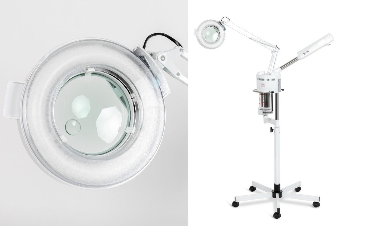 ozone facial steamer with 5 diopter mag lamp and wheeled base