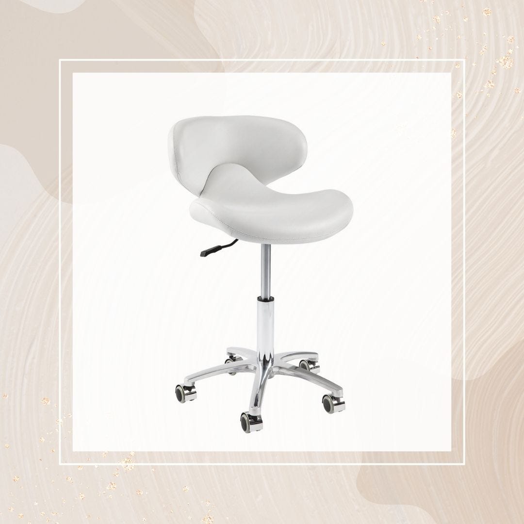 wheeled nail technician chair with curved back and height adjustment