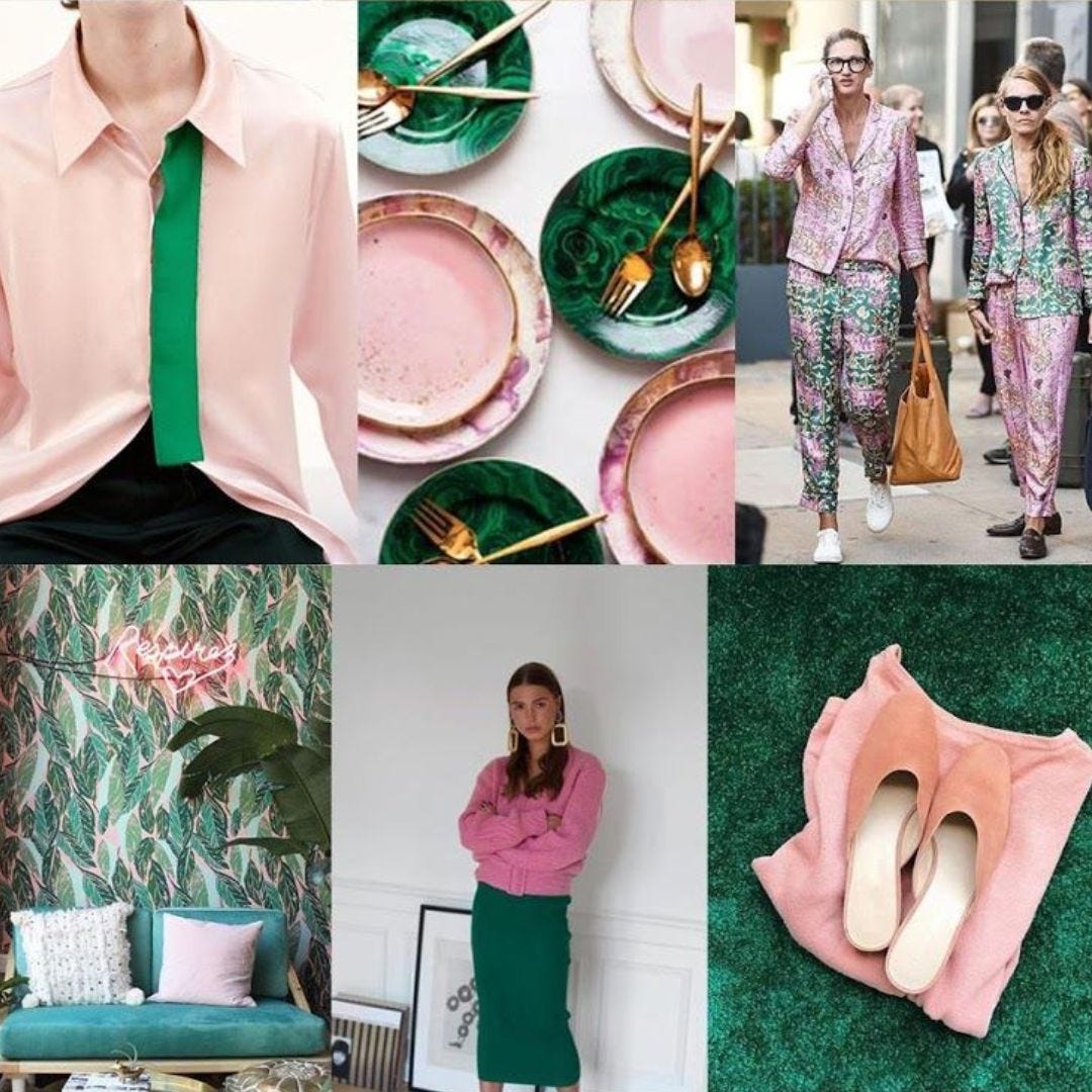 green and pink mood board