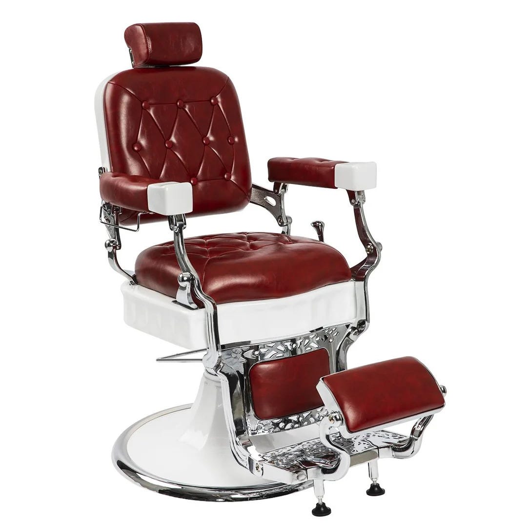 Battista chair in red, the best vintage style barber chair from top rated brand Minerva Beauty