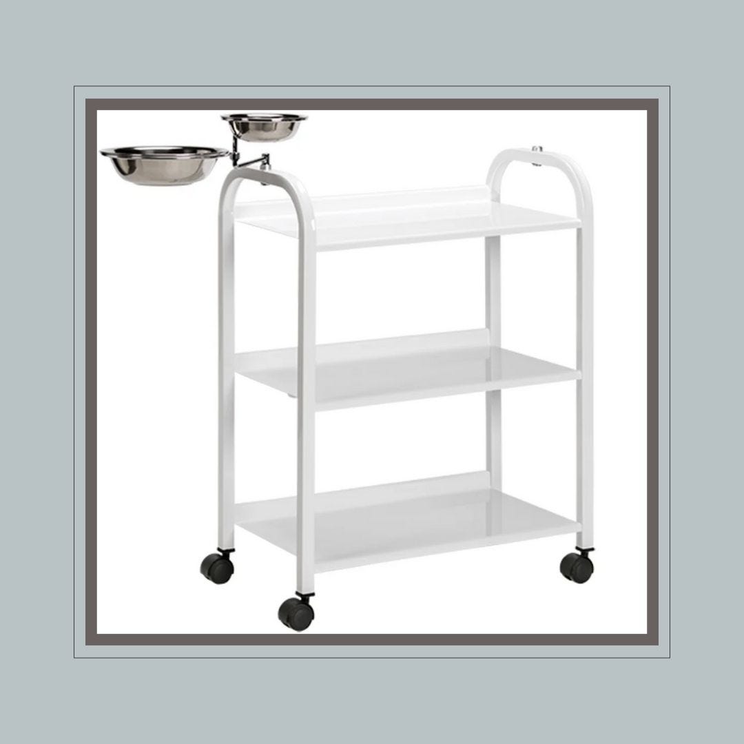 mobile spa skin care cart with 2 mixing bowls and mag lamp bracket