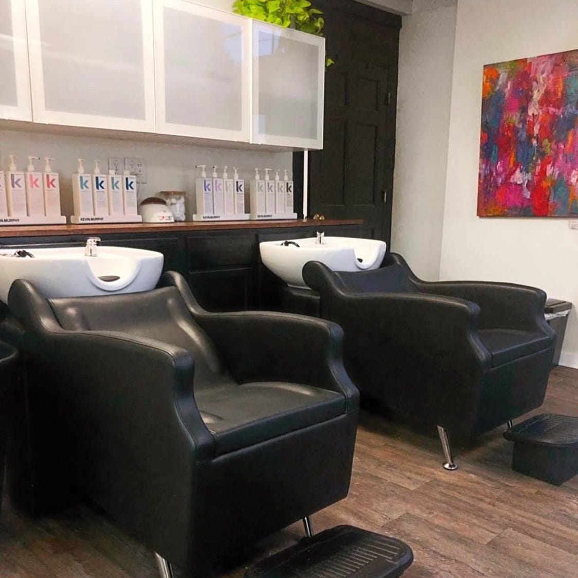 interior of Goldie & Reds Salon, a sustainable hair salon that uses eco-friendly hair products in biodegradable packaging