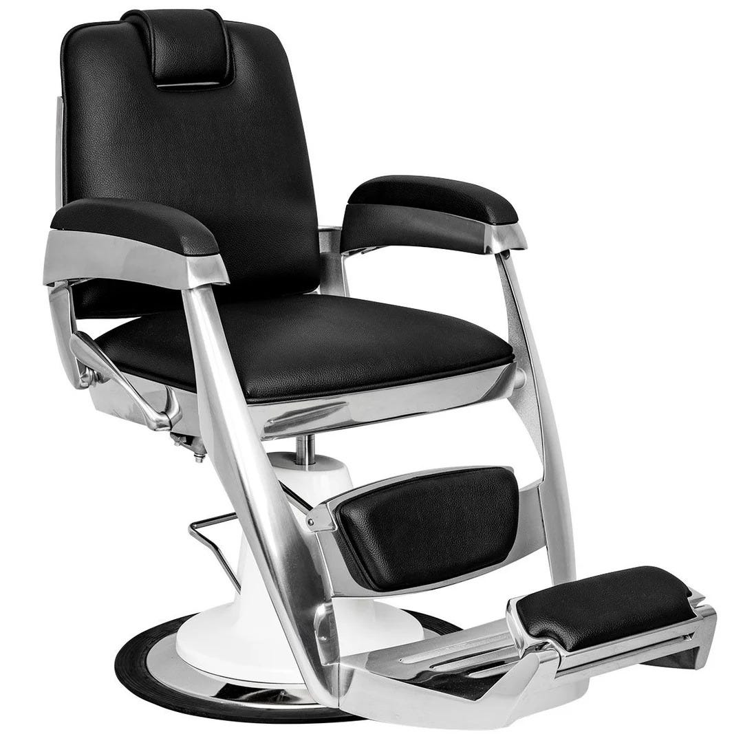 Jupiter chair in black, a high-quality custom barber chair handmade in Italy for the Minerva Beauty brand