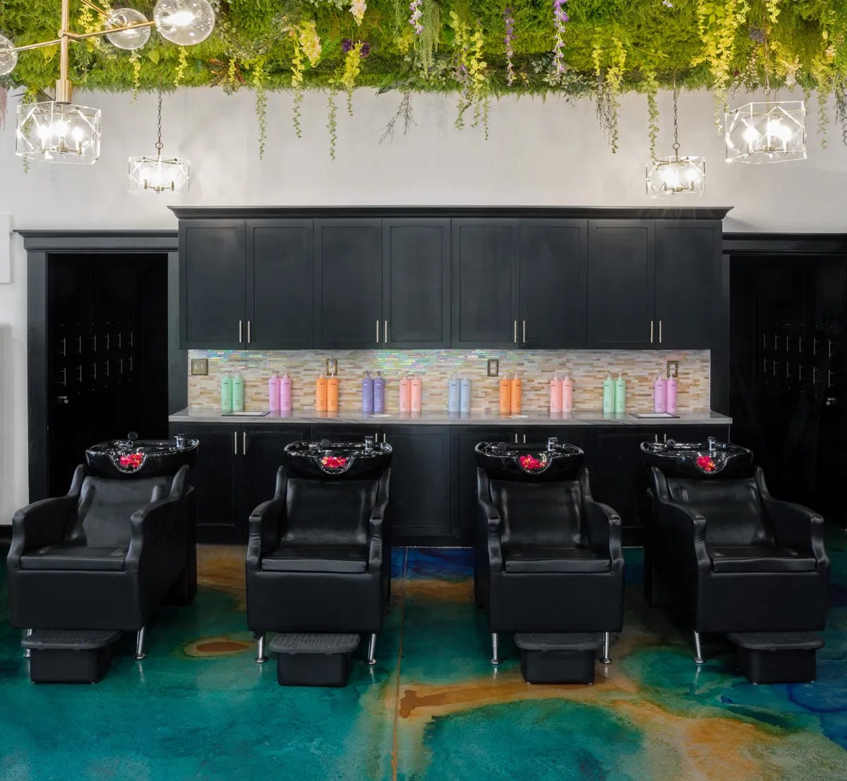 hair salon idea for shampoo area with creative edgy decor