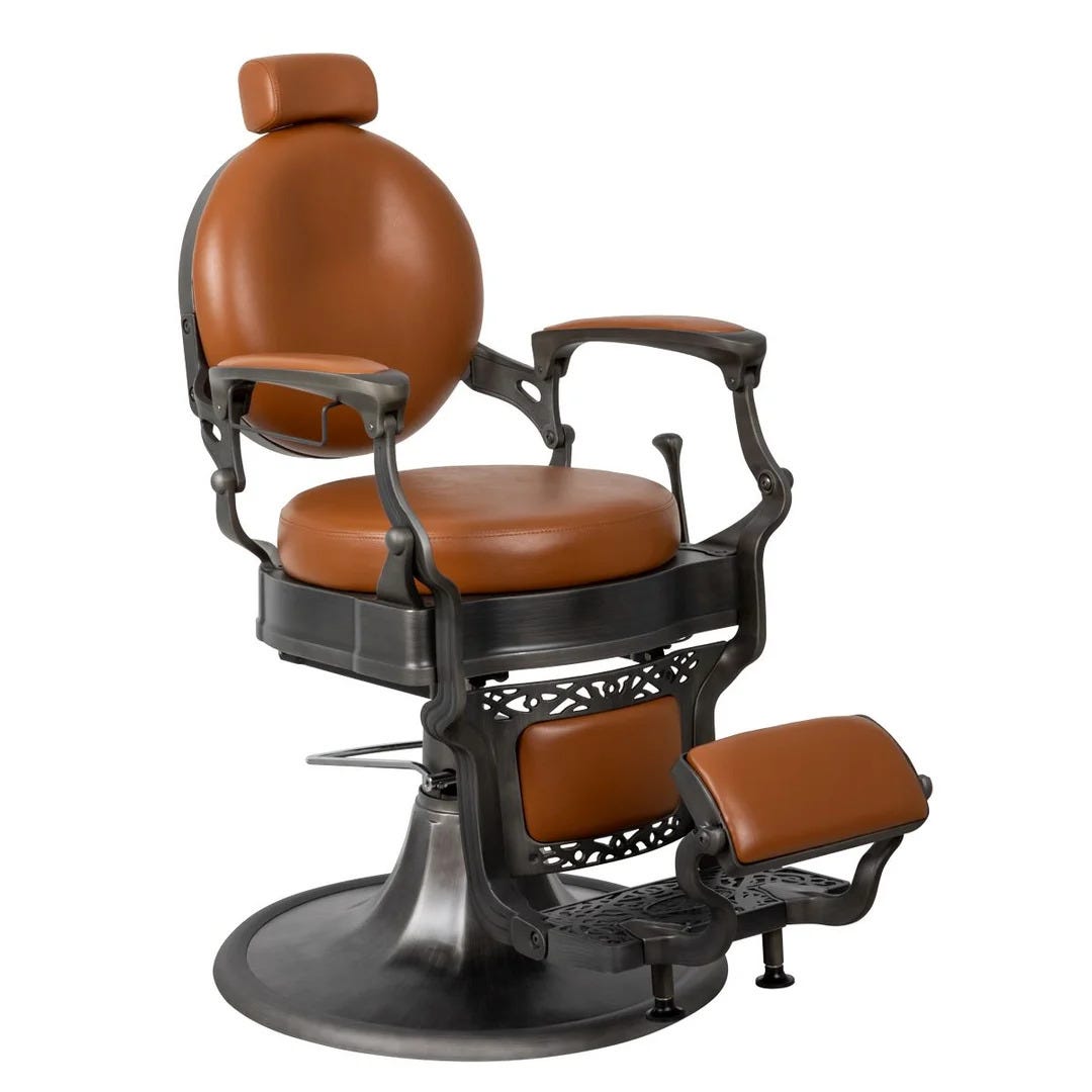 Zagato chair in warm brown, the most comfortable barber chair with traditional styling