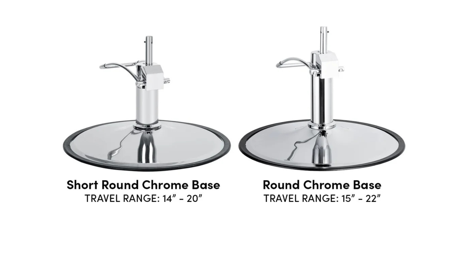 short round styling chair base compared to regular round styling chair base showing height difference