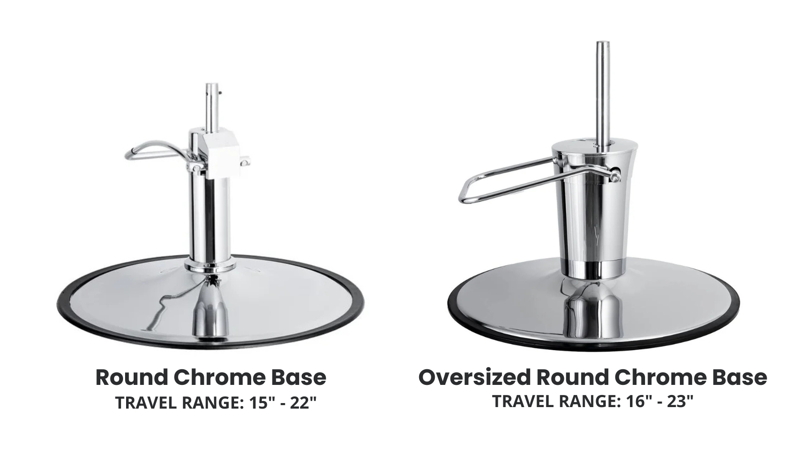 regular round styling chair base compared to oversized round styling chair base showing size and height difference